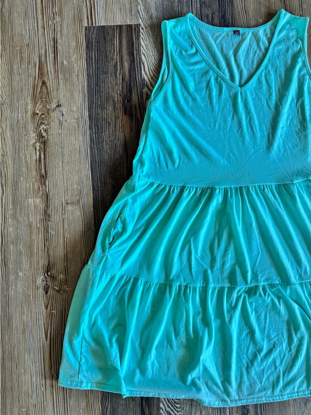 Sleeveless Tiered Aqua V-Neck Dress